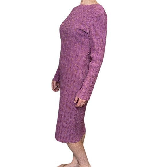 Zara Knit Dress Textured Pink Gold Metallic Midi Long Sleeve Party Cocktail M - Picture 7 of 17